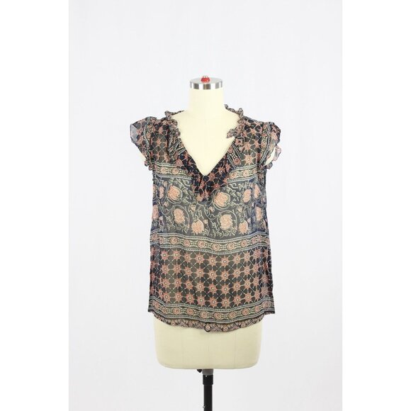 VELVET BY GRAHAM & SPENCER Kimora Monaco Floral Georgette Ruffle Blouse, Size S - Picture 3 of 11